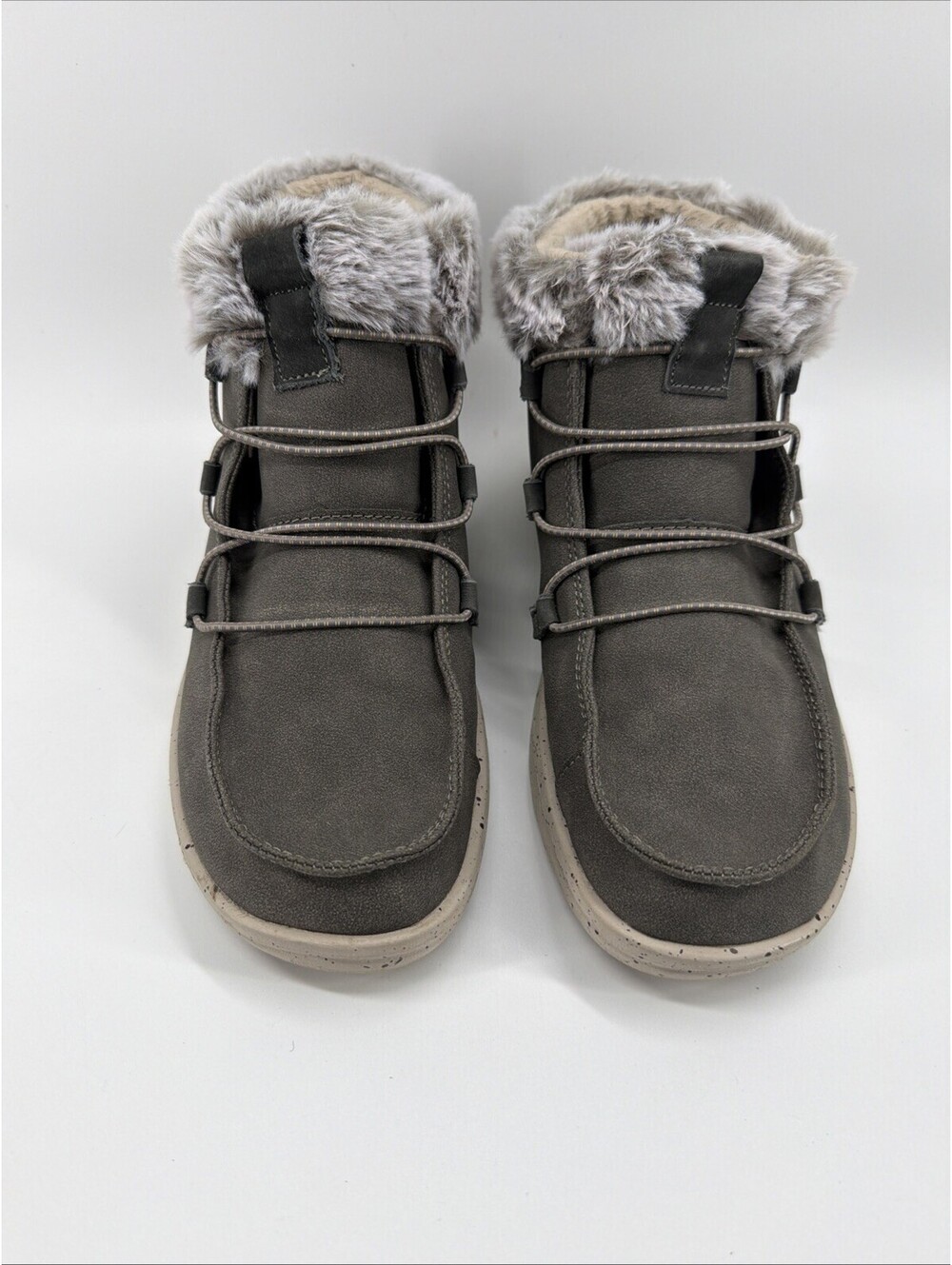 Hey Dude Women’s Ankle Boots Suede Faux Fur Gray Eloise Size 8
